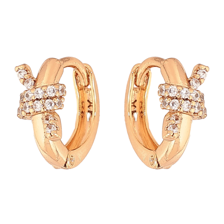 Сережки Xuping колір Позолота 18К колечка "Візерунок вузлики з кристалами" фото №6