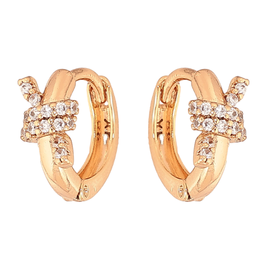 Сережки Xuping колір Позолота 18К колечка "Візерунок вузлики з кристалами" фото №1