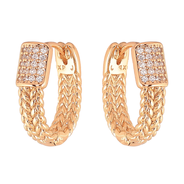 Серьги Xuping цвет Позолота 18К колечки "Узор с кристаллами" фото №1