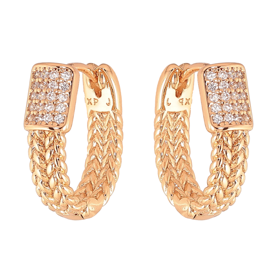 Серьги Xuping цвет Позолота 18К колечки "Узор с кристаллами" фото №1