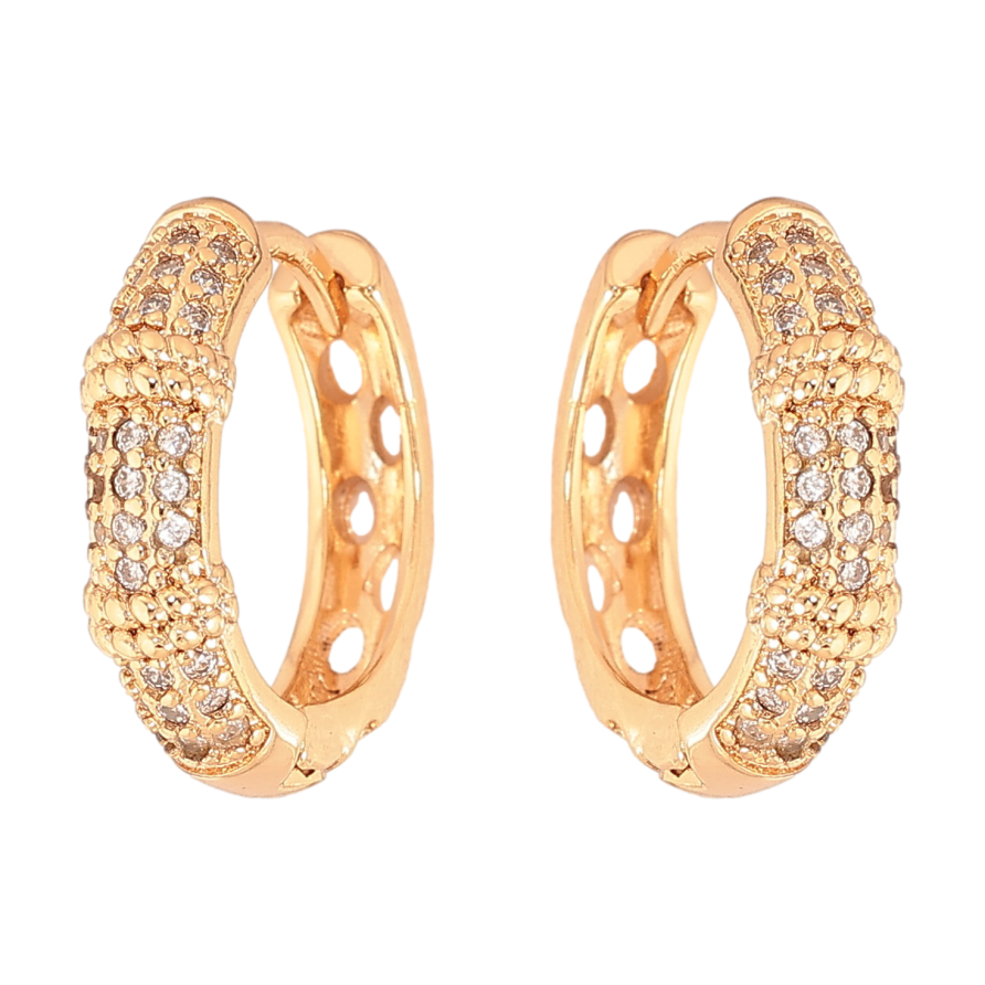 Серьги Xuping цвет Позолота 18К колечки "Узор с кристаллами" фото №1