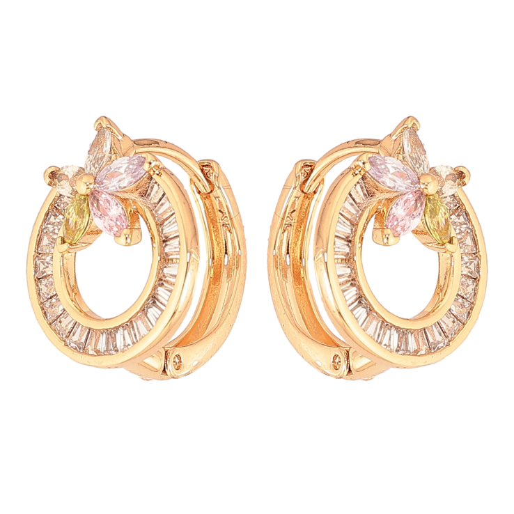 Сережки Xuping колір Позолота 18К колечка "Кільця з різнокольоровими кристалами" фото №11