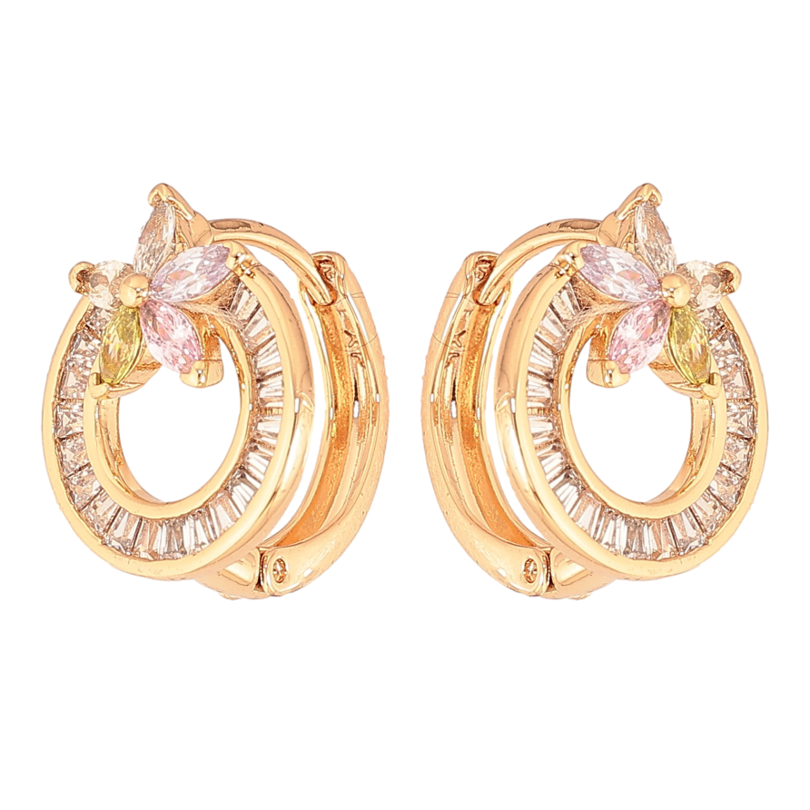 Серьги Xuping цвет Позолота 18К колечки "Колечки с разноцветными кристаллами" фото №1