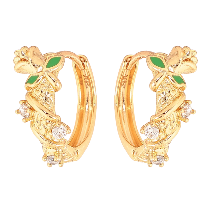 Сережки Xuping колір Позолота 18К колечка "Квітковий візерунок з емаллю та кристалами" фото №4