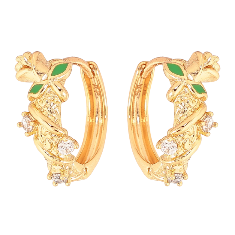 Серьги Xuping цвет Позолота 18К колечки "Цветочный узор с эмалью и кристаллами" фото №1