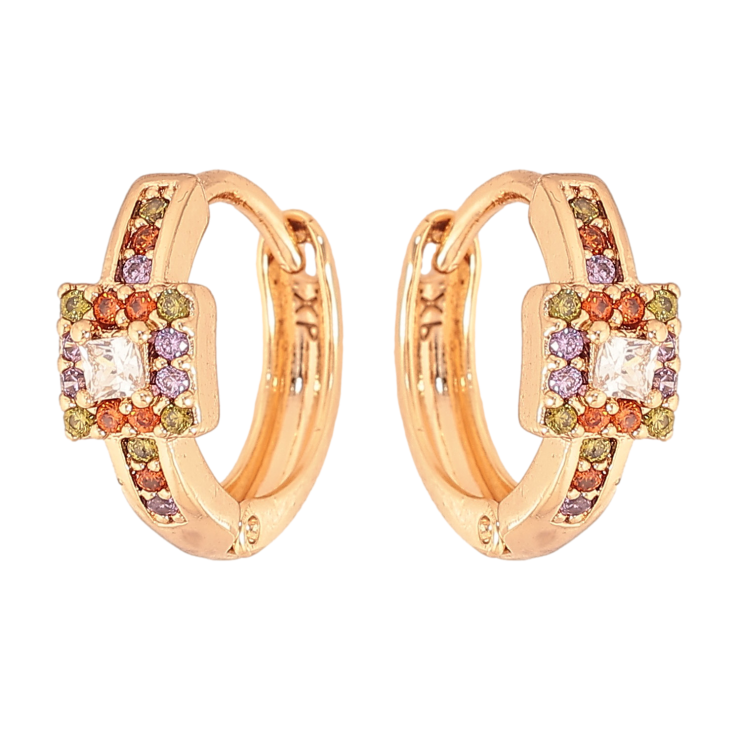 Сережки Xuping колір Позолота 18К колечка "Візерунок з різнокольоровими кристалами" фото №11