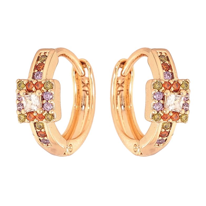 Сережки Xuping колір Позолота 18К колечка "Візерунок з різнокольоровими кристалами" фото №1