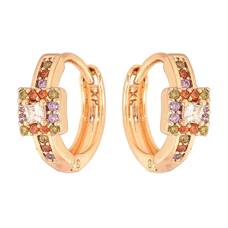 Серьги Xuping цвет Позолота 18К колечки "Узор с разноцветными кристаллами" фото №1