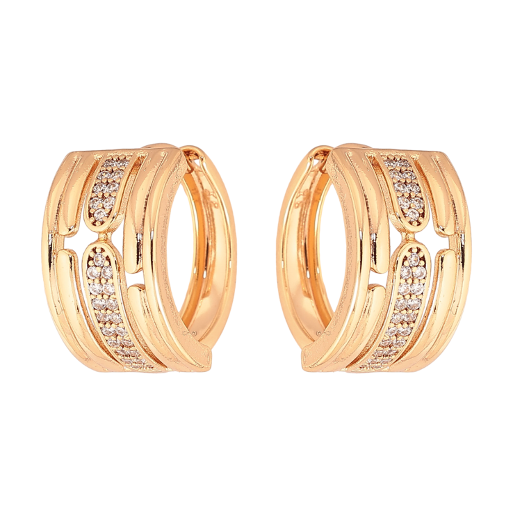 Сережки Xuping колір Позолота 18К колечка "Візерунок з кристалами" фото №18 Сережки Xuping колір Позолота 18К колечка "Візерунок з кристалами" фото №18