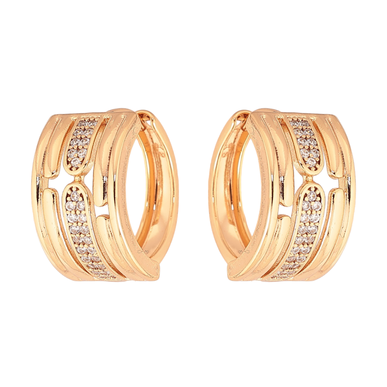 Сережки Xuping колір Позолота 18К колечка "Візерунок з кристалами" фото №6