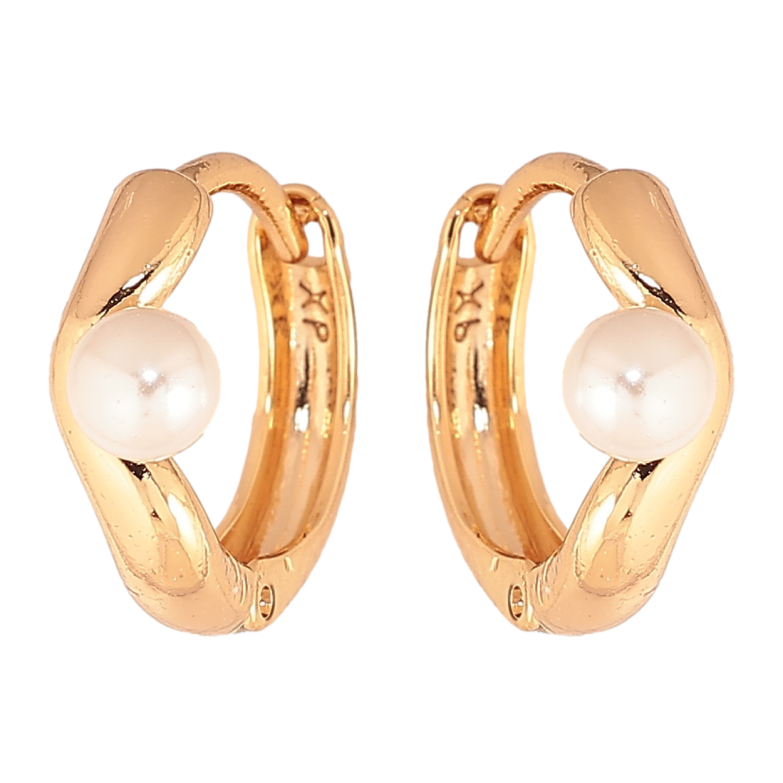 Серьги Xuping цвет Позолота 18К колечки "Узор с жемчужиной" фото №1