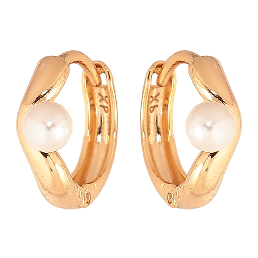 Серьги Xuping цвет Позолота 18К колечки "Узор с жемчужиной" фото №1