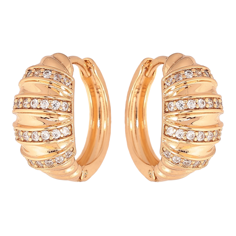 Серьги Xuping цвет Позолота 18К колечки "Узор с кристаллами" фото №1