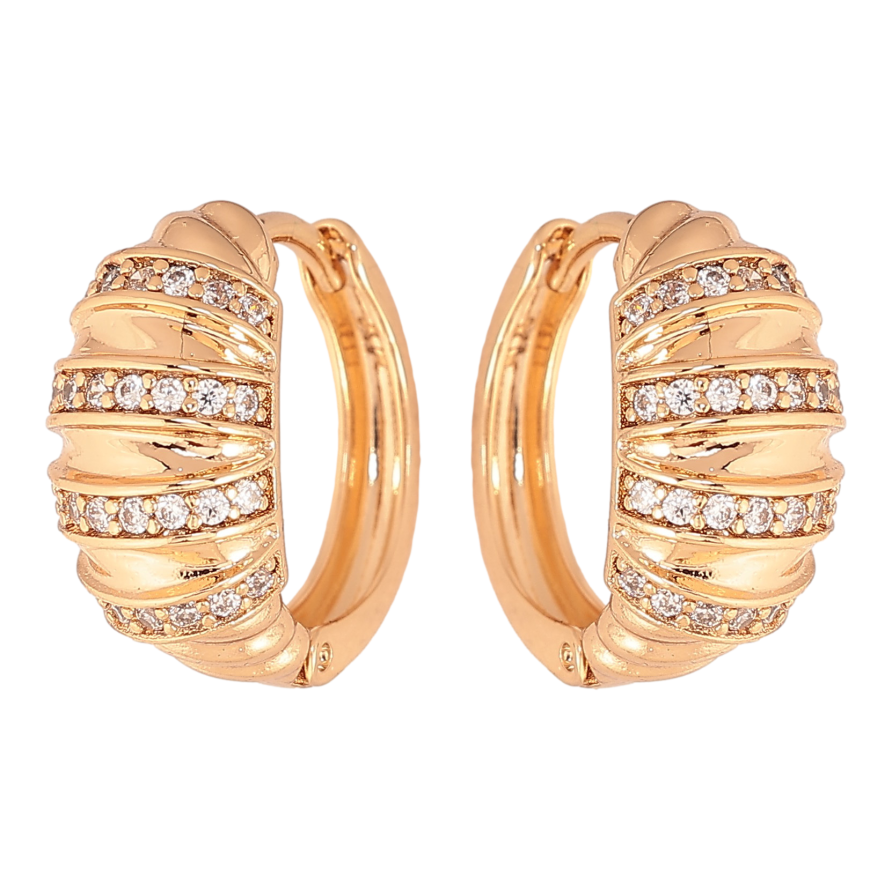 Серьги Xuping цвет Позолота 18К колечки "Узор с кристаллами" фото №1