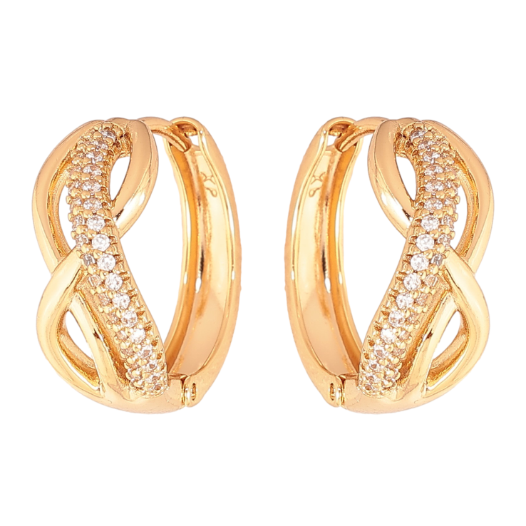 Серьги Xuping цвет Позолота 18К колечки "Узор с кристаллами" фото №11