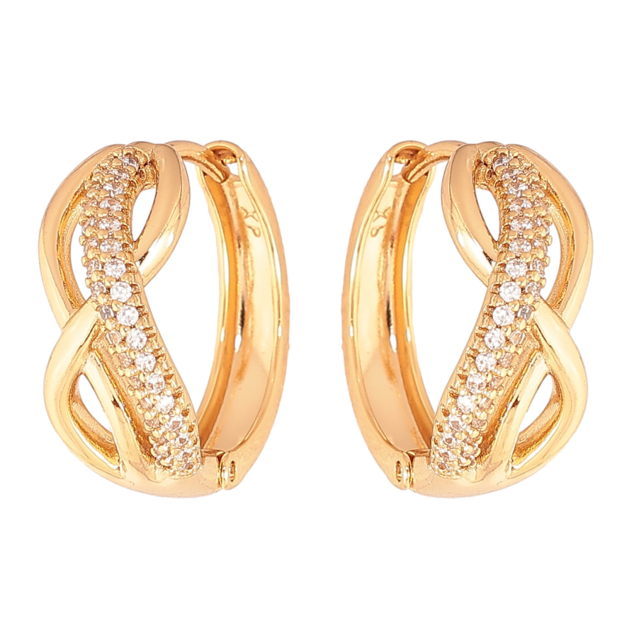 Серьги Xuping цвет Позолота 18К колечки "Узор с кристаллами" фото №1