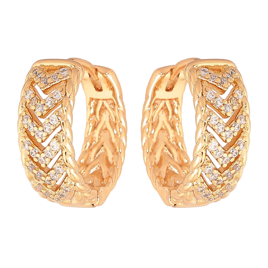 Серьги Xuping цвет Позолота 18К колечки "Узор с кристаллами" фото №1