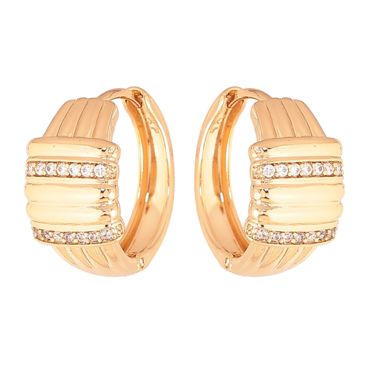 Серьги Xuping цвет Позолота 18К колечки "Узор с кристаллами" фото №6