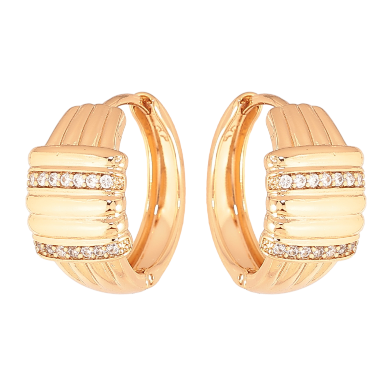 Серьги Xuping цвет Позолота 18К колечки "Узор с кристаллами" фото №1