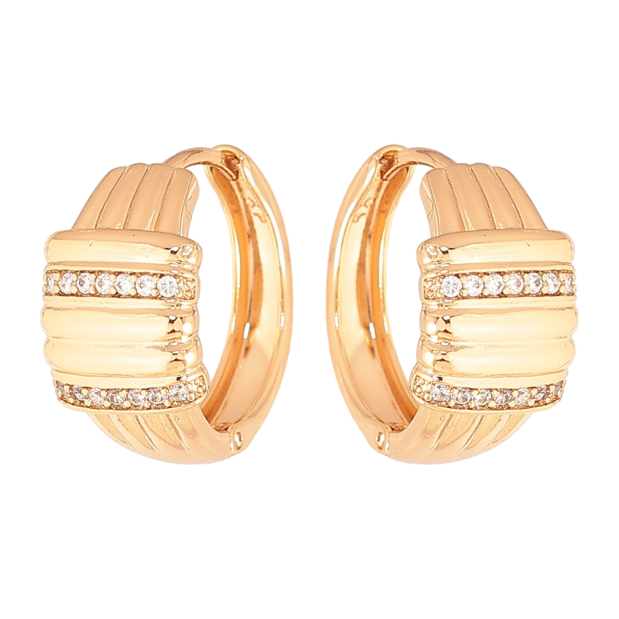 Серьги Xuping цвет Позолота 18К колечки "Узор с кристаллами" фото №1