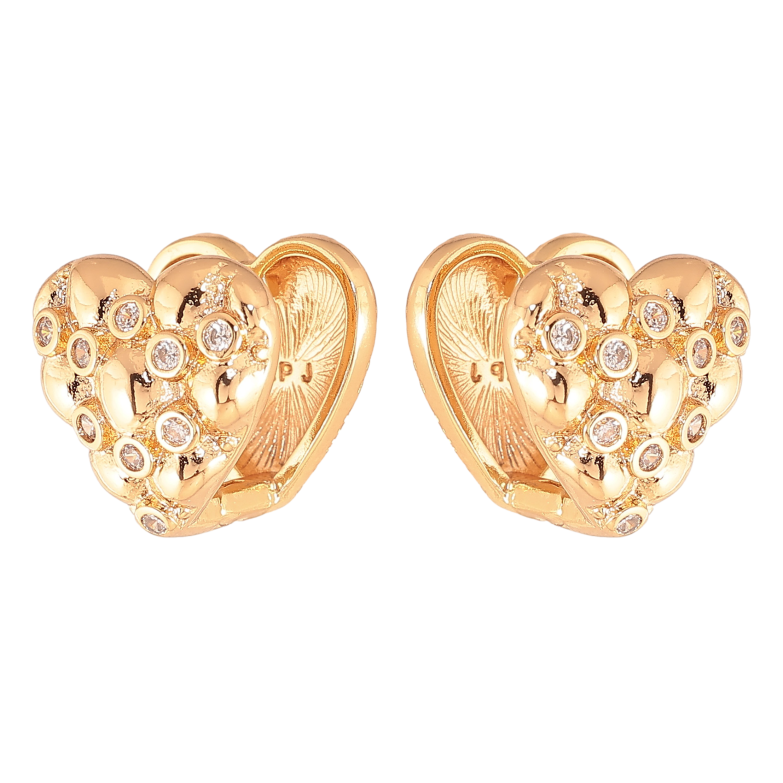 Серьги Xuping цвет Позолота 18K колечки "Сердечки с кристаллами" двусторонние фото №1