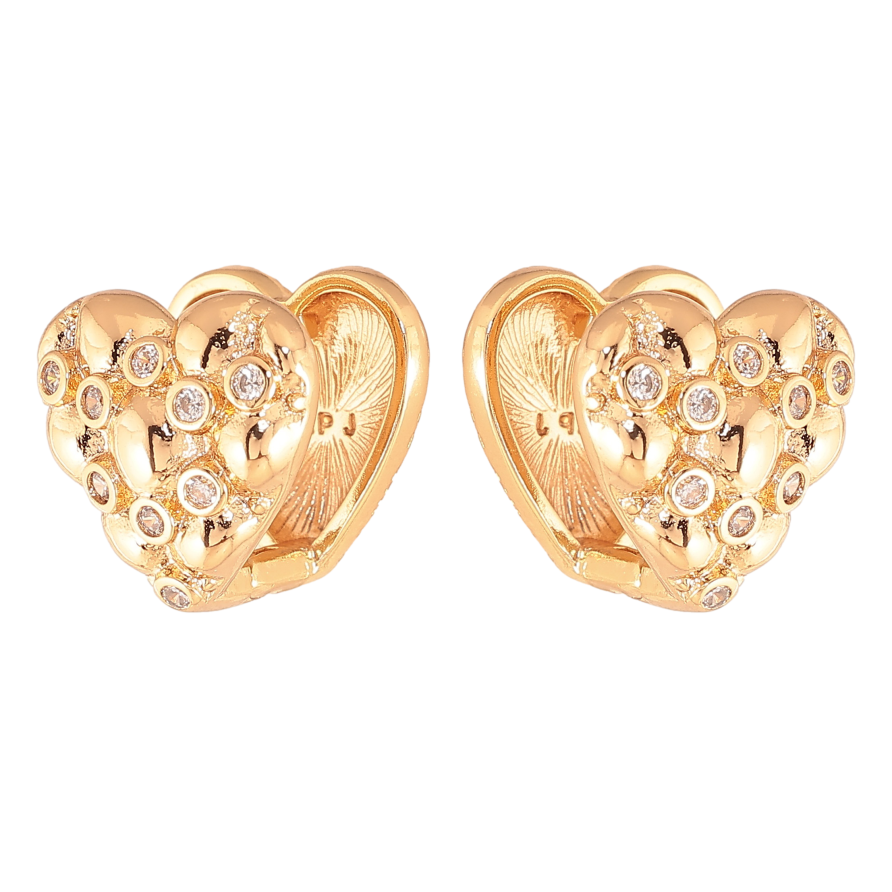 Сережки Xuping колір Позолота 18K колечка "Сердечки з кристалами" двосторонні фото №1