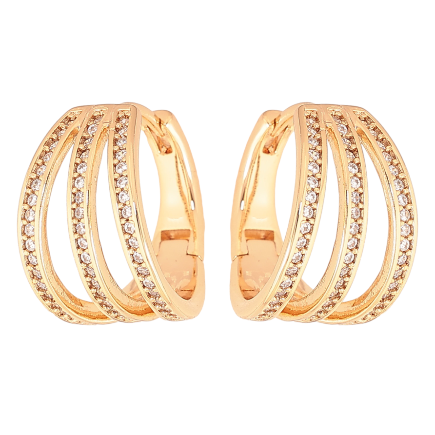 Серьги Xuping цвет Позолота 18K колечки "Кристальные дорожки"  фото №1