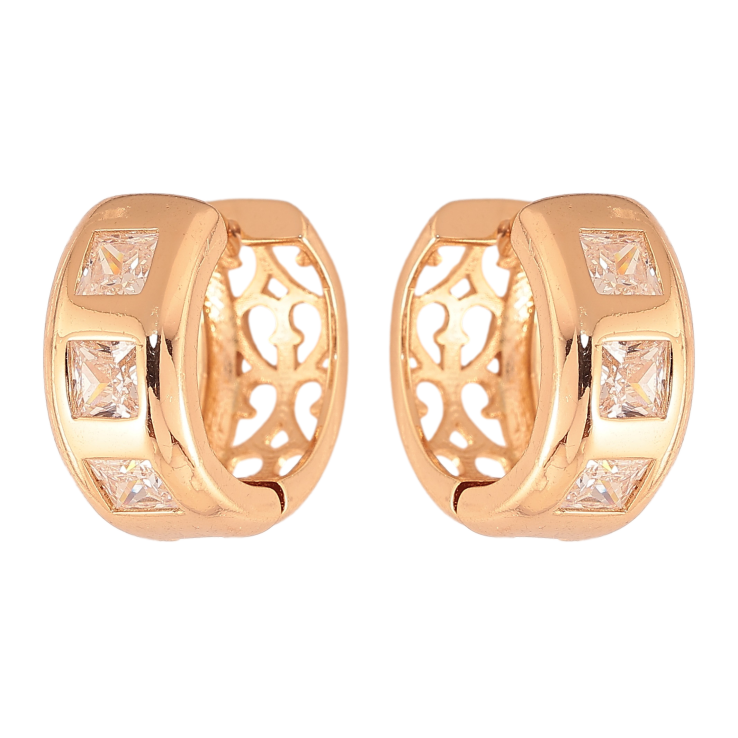 Серьги Xuping цвет Позолота 18К колечки "Узор с кристаллами" фото №5