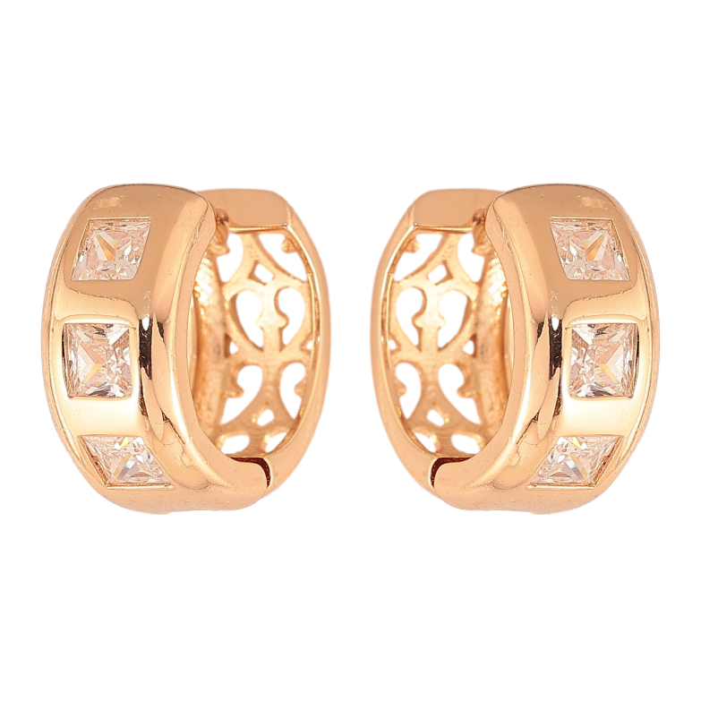 Сережки Xuping колір Позолота 18К колечка "Візерунок з кристалами" фото №1