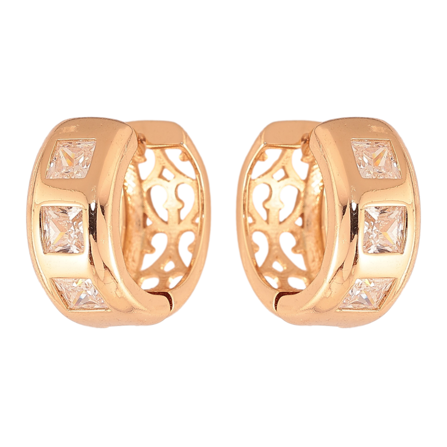 Серьги Xuping цвет Позолота 18К колечки "Узор с кристаллами" фото №1