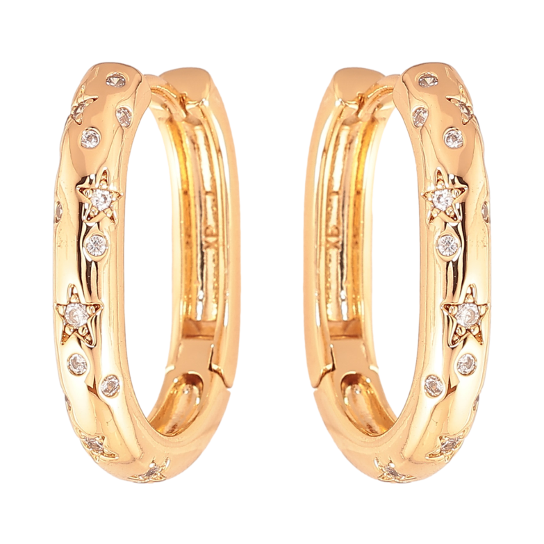 Серьги Xuping цвет Позолота 18K колечки "Узор с кристаллами"  фото №4