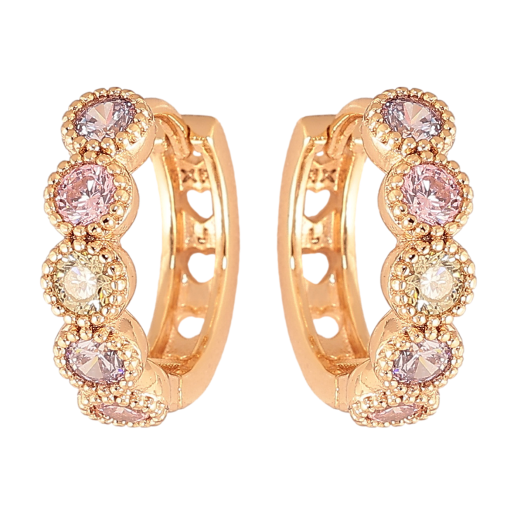 Сережки Xuping колір Позолота 18K колечка "Дорожки різнокольорових кристалів" фото №2