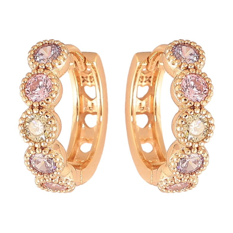 Сережки Xuping колір Позолота 18K колечка "Дорожки різнокольорових кристалів" фото №12