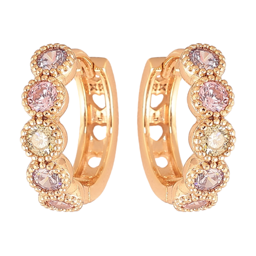 Сережки Xuping колір Позолота 18K колечка "Дорожки різнокольорових кристалів" фото №1