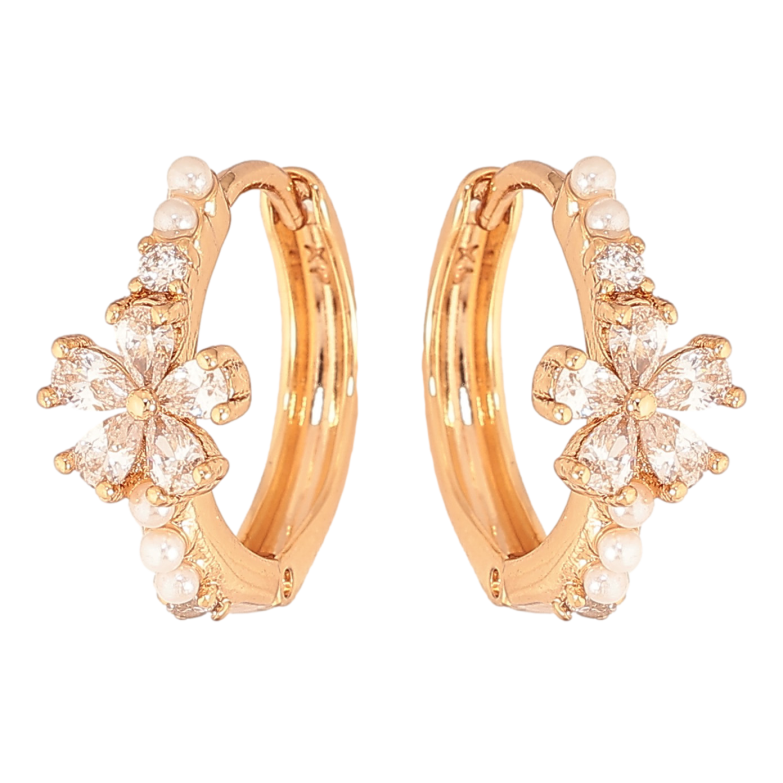 Сережки Xuping колір Позолота 18K колечка "Кристальні квіточки" фото №1