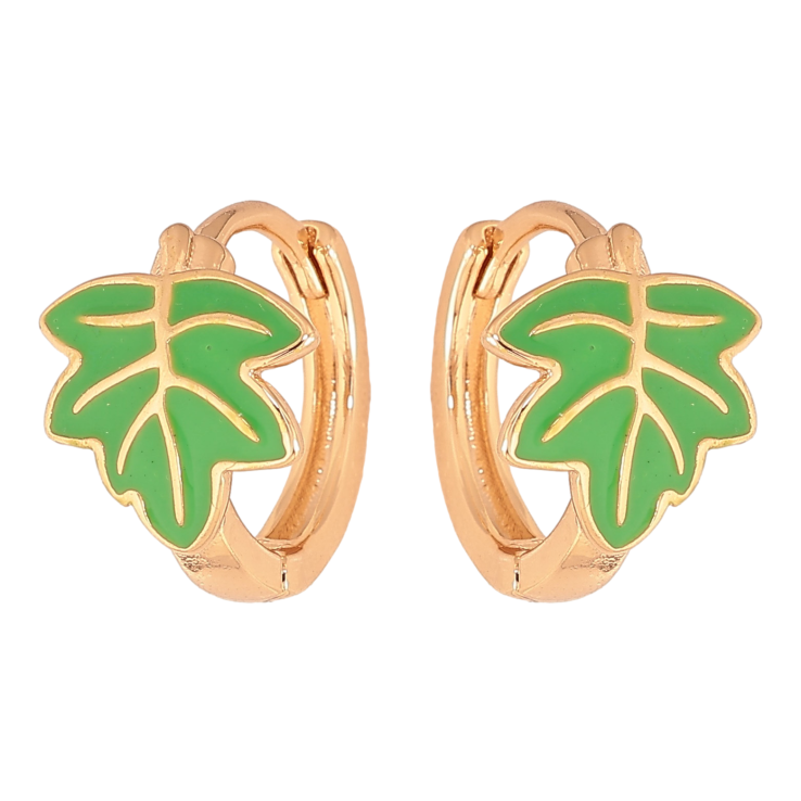 Сережки Xuping колір Позолота 18K колечка "Листочки з зеленою емаллю" фото №13