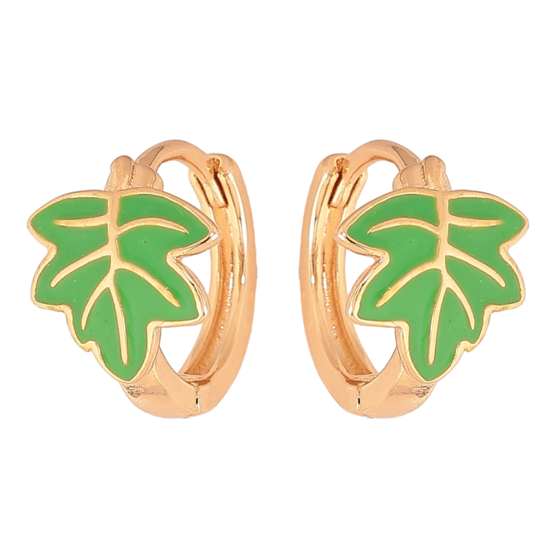 Сережки Xuping колір Позолота 18K колечка "Листочки з зеленою емаллю" фото №1