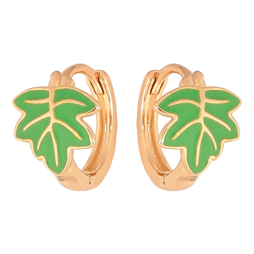 Сережки Xuping колір Позолота 18K колечка "Листочки з зеленою емаллю" фото №1