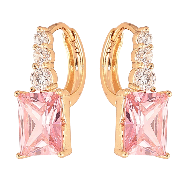 Серьги Xuping цвет Позолота 18K колечки "Узор с розовыми кристаллами"  фото №1