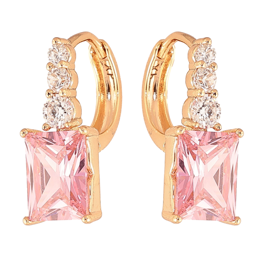 Сережки Xuping колір Позолота 18K колечка "Візерунок з рожевими кристалами" фото №1