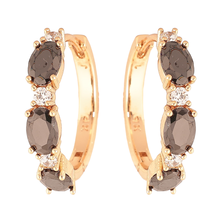 Сережки Xuping колір Позолота 18K колечка "Візерунок з чорними кристалами" фото №6