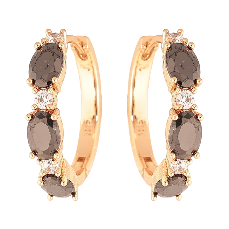 Серьги Xuping цвет Позолота 18K колечки "Узор с черными кристаллами"  фото №12