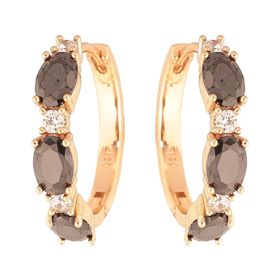 Сережки Xuping колір Позолота 18K колечка "Візерунок з чорними кристалами" фото №1