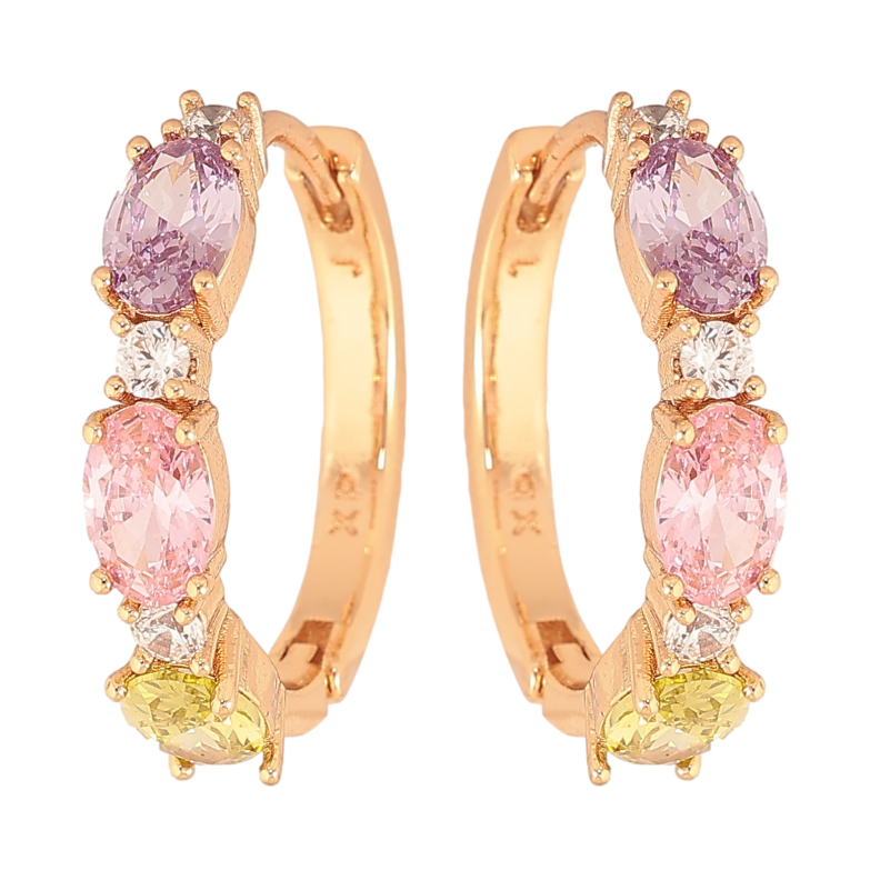 Сережки Xuping колір Позолота 18K колечка "Візерунок з різнокольоровими кристалами" фото №1