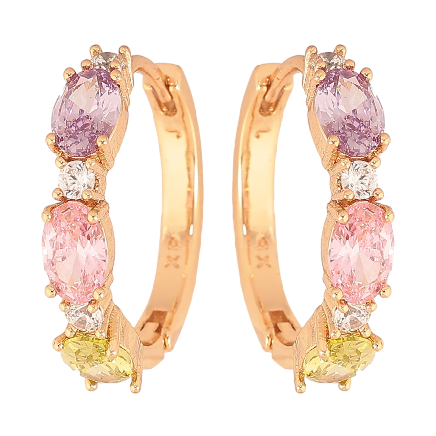 Сережки Xuping колір Позолота 18K колечка "Візерунок з різнокольоровими кристалами" фото №1