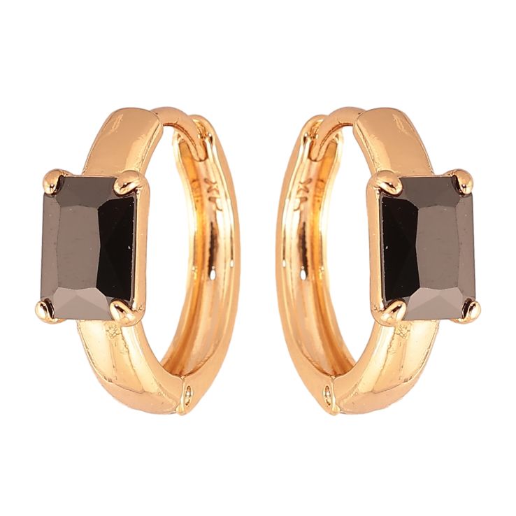 Сережки Xuping колір Позолота 18K колечка "Візерунок з чорними кристалами" фото №18