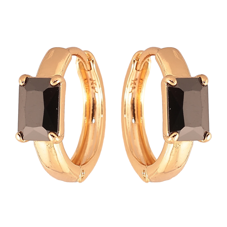 Серьги Xuping цвет Позолота 18K колечки "Узор с черными кристаллами" фото №1