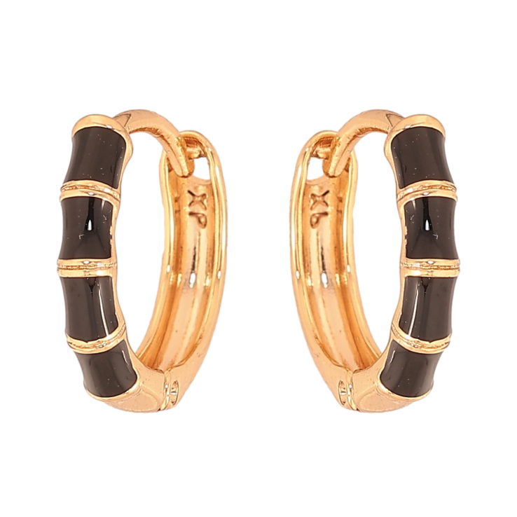 Сережки Xuping колір Позолота 18К кільця "Візерунок з чорною емаллю" фото №7