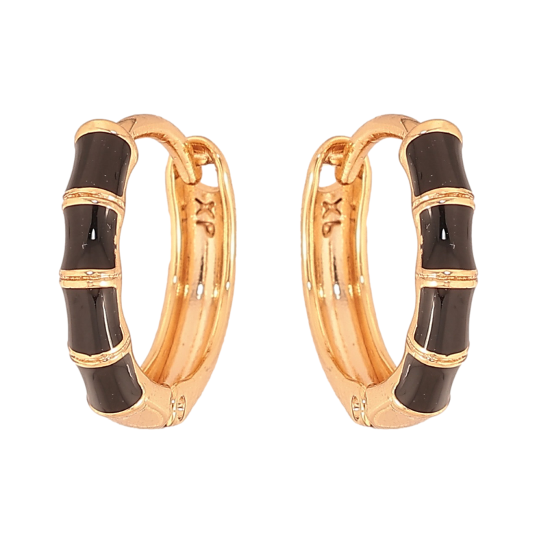 Сережки Xuping колір Позолота 18К кільця "Візерунок з чорною емаллю" фото №1