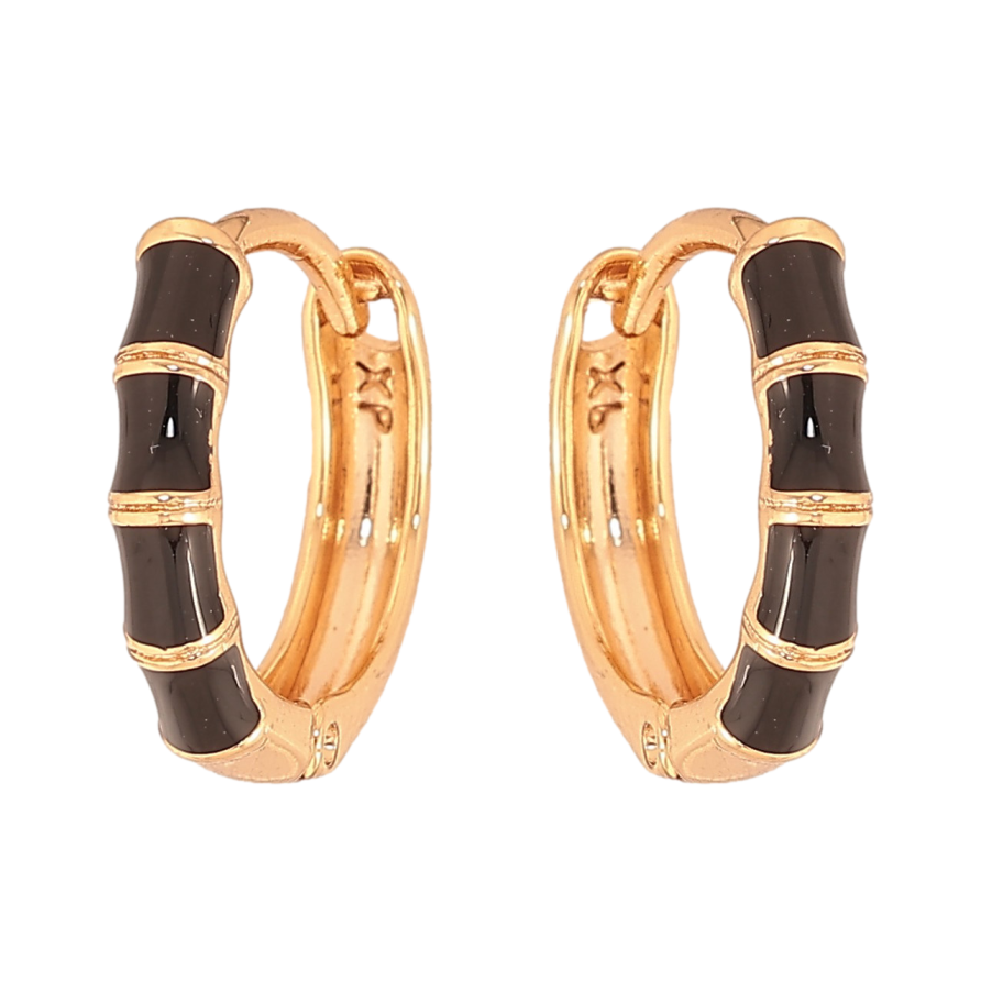 Серьги Xuping цвет Позолота 18К колечки "Узор с черной эмалью" фото №1